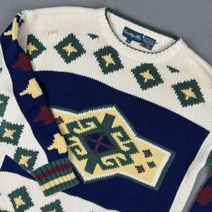 Vtg 90s Crossing‎ Brand Men's Medium Cotton Knit Pullover Sweater Multi Colors